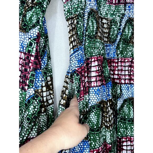 Advance Apparels African Green Blue Off Shoulder Shirred Maxi Dress - Picture 7 of 11